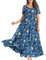 YESNO Women Dress Summer Casual Plus Size Maxi Dresses Bohemian Floral Short Sleeve Long Dress/Pockets 4XL EJFUK CR428