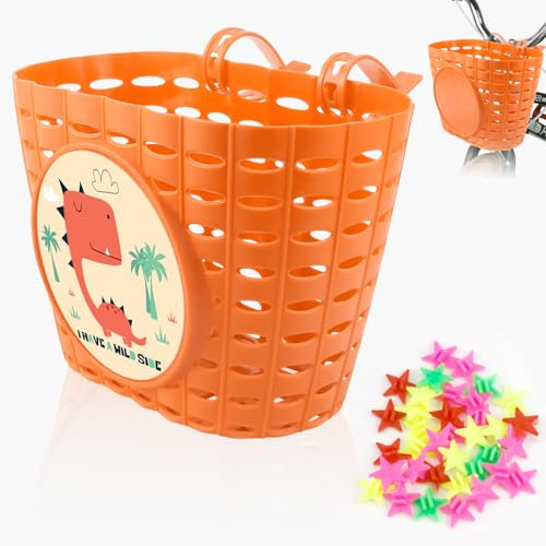 Fahrradkorb Kinder, Wasserdichter und Robuster Fahrradkorb Vorne, Niedlich Fahrradkorb, Portable Kunststoff Bike Basket für Schule, Outdoor, Radfahren (orange Farbe)