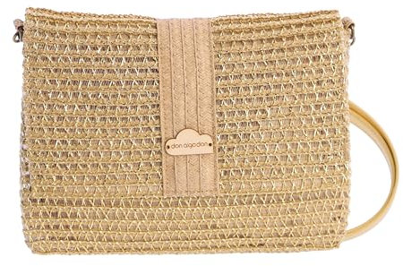 Don Algodon Damen Faro Umhängetasche, Strandtasche, Sommertasche, Basttasche, Gold