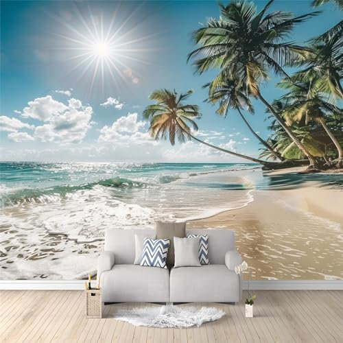 Photo Wallpaper Wall Application Nature Theme Wallpaper Designer Beach Palm Trees Photo Mural- 400 x 280 cm Wall Mural- for Living Room Bedroom Office Home Decoration