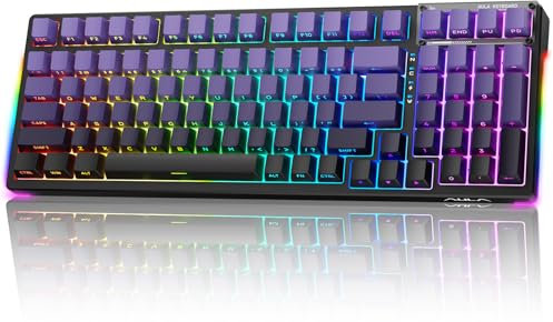 AULA Teclado mecánico de 99 teclas, trimodo BT5.0/2.4GHz/USB-C, teclado personalizado intercambiable en caliente, interruptores lineales prelubricados, estructura de junta, teclado cremoso con teclado