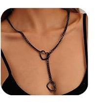 APMGONT Slip Halskette für Damen, Herz Ketten, Edelstähle Slip Chain Kette, Schmuck Verstellbare Lariat Y-Halskette für Jungen Und Mädchen (Schwarz)