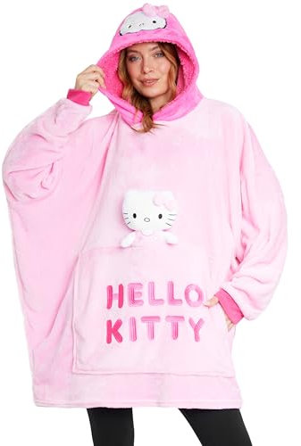 Hello Kitty Pile Felpa Coperta Donna con Peluche Attaccato - Regalo per Lei