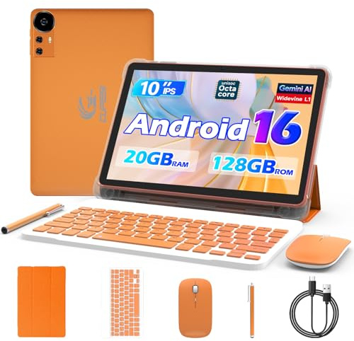 Android 14 Tablet 10 Zoll, 2-in-1 Tablets mit Tastatur/Maus/Hülle/Stylus, 8 GB RAM + 64 GB ROM/1 TB Erweiterung, 1,8 GHz Quad-Core-Prozessor, 1280 x 800 HD-Touchscreen, 8 MP Kamera, 6000 mAh Akku, 5G