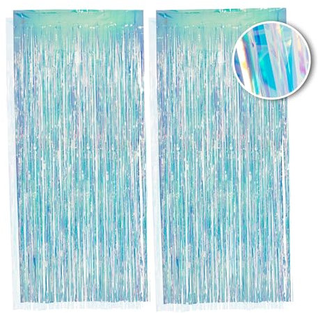 PHENO FLAGS 2 Stück Party-Neon Lametta Vorhang, 1x2,5m - Glitzernde Silvester-Deko im Funkelnden Metallic-Look, Lametta Girlande für Ihre Party