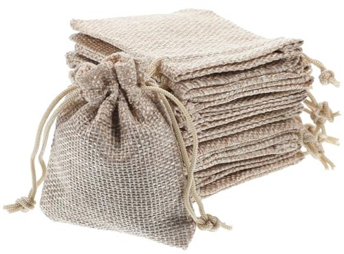 20 Stück Stoffbeutel, Jutebeutel 9*7 cm Geschenktüten aus Sackleinen, Kleine Beutel mit Kordelzug, Basteltüten Jutesäckchen
