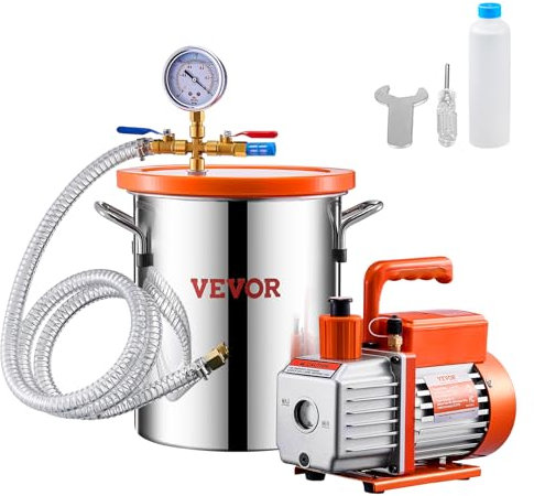 VEVOR 11,36 L Cámara de Vacío y Kit de Bomba 3,5 CFM Kit de Cámara de Desgasificación con Bomba de Vacío de Una Etapa con Tapa de Acrílico, Aceite, Manguera para Desgasificar Resinas, Siliconas