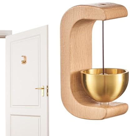 Retro Magnetic Doorbell, Wooden C-Shaped wind chime for doors, Vintage Magnetic Door Chime, Shopkeeper Bell Wood Wind Chime, Self-Adhesive Magnetic Door Bell for Room Refrigerator Home Garden