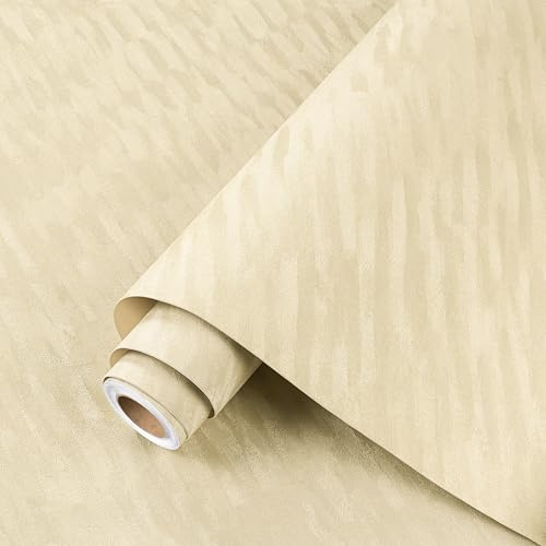 ReWallpaper Cream Velvet Wallpaper 44.5CMx7M Peel and Stick Wallpaper for Bedroom Baby Room Velvet Flock Sticky Back Fabric Roll Twill Pattern Beige Thick Contact Paper for Furniture