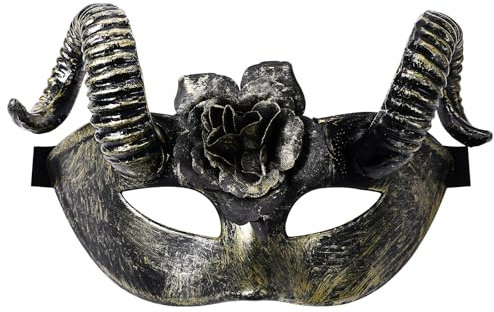 Oidea Woodland Fairy Horns Masquerade Mask: Unisex Gold Steampunk Removable Ram Horns Venetian Mardi Gras Mask Halloween Cosplay Costume Party Prom Ball Mask
