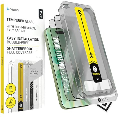 Deppa |2 Piezas| para iPhone 17, iPhone 16 Pro (6.3) Protector de Pantalla con Kit de Instalación Inteligente | Anti-Polvo y Sin Burbujas | Cobertura Completa, Antiarañazos, Antihuellas