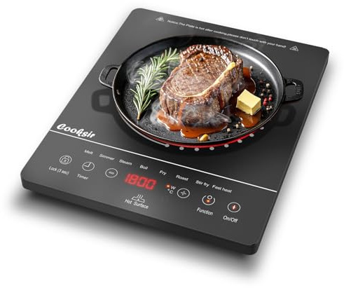 Cooksir Ceramic Hob, Electric Ceramic Hob with LED Touch Screen, 2000W Single Cooking Zone Electric Cooktop with Safety Lock