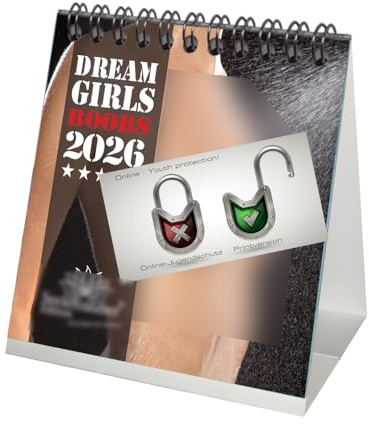Sexy Dreamgirls Boobs Tischkalender 10cm x 10cm für 2026 Girls Erotik - Geschenkset Inhalt: 1x Kalender 1x Weihnachtsanhänger 1x Grußanhänger (gesamt 3 Teile)