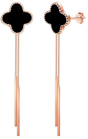 Forever Love Kleeblatt Ohrringe Silber 925 Ohrringe Damen Ohrstecker Rosegold Ohrstecker Damen Schwarz Lange Damenohrringe Vierblättriges Kleeblatt Schmuck Dupes Schmuck Geschenk Für Frauen