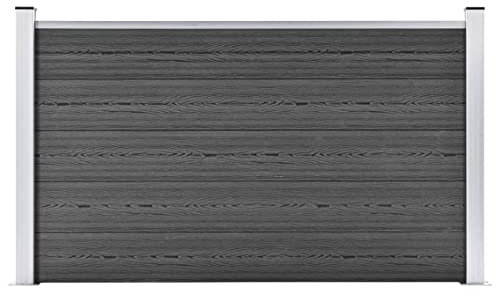 IKAYAA WPC Zaun Komplettset Gartenzaun Sichtschutzzaun Windschutzzaun Steckzaun Sichtschutz Zaun WPC Sichtschutz Komplettset-Schwarz-180 x 105 cm
