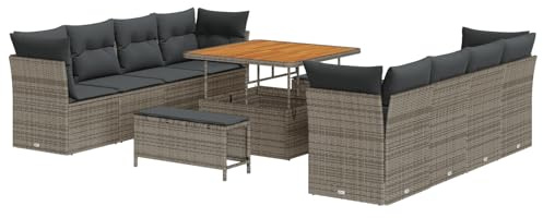 vidaXL 4-teiliges Garten-Sofa-Set mit Kissen in Grau aus Poly Rattan – modulares Outdoor-Sitzmöbel für Terrasse oder Balkon, modern und verstellbar für eine gemütliche Lounge.