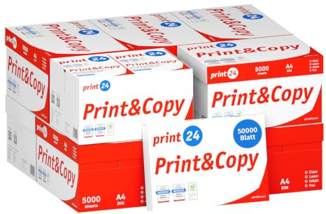 print24 Druckerpapier Kopierpapier 50000 Blatt 100 x 500 A4 80g Premium Hochweiß CIE 160 PEFC zertifiziert