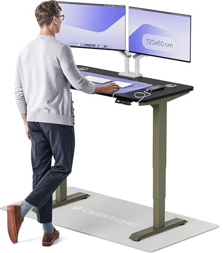Desktronic HomePro Standing Desk – 120 x 60 cm Height Adjustable Desk with Electric Dual Motor, Touchscreen Controller & Integrated USB/USB-C, 3 Memory Presets