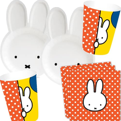 Carpeta 37-TLG Party-Set * SÜSSES HÄSCHEN * für 8 Gäste mit Formteller + Becher + Servietten + Luftschlangen | Happy Birthday Party Geburtstag Kindergeburtstag Kinder Deko Hase Osterhase Ostern