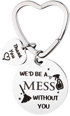 Guqqeuc Housekeeper Keyring Gifts for Cleaning Lady Thank You Gifts for Janitor Housekeeper Leaving Gift for Women Men Caretaker Retirement Gifts for Housekeepers Best Janitor Keyring Gifts