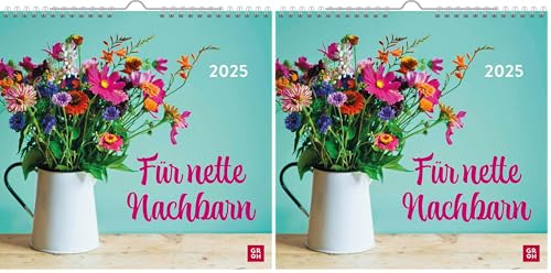 Wandkalender 2025: Für nette Nachbarn: Kleiner Monatskalender 2025 mit tollen Fotos und Zitaten – das perfekte Geschenk für Nachbarn (Packung mit 2)