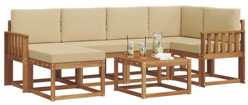 vidaXL Outdoor-Sofagarnitur mit Kissen 7 pcs Natur und Beige, Garten, modern, langlebiges Outdoor-ecksofa-Set, Patio-Lounge-möbel, terrasse-innenwohnen-Komfort