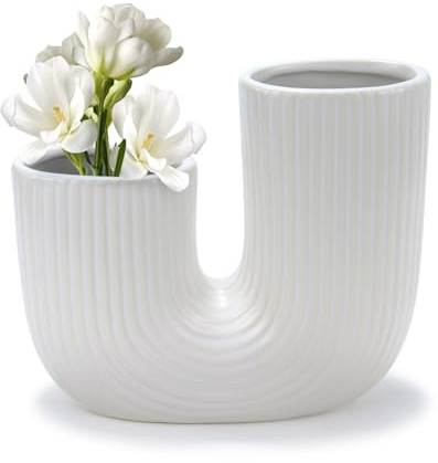 UAYNFY Vase, U-förmige Keramische Vase, Einfach und Modern, Esstisch, Bücherregal, Kamin, Eingangsdekoration, Moderne Kleine Vase, geeignet für Familien, Wohnzimmer, Partys, Hochzeiten (Weiß)