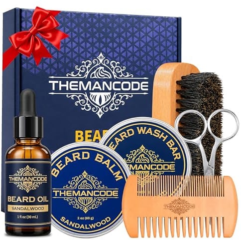 THEMANCODE Beard Grooming Kit for Men, Sandalwood Set, Gift for Men