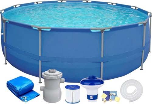 Piscina Rotonda con Struttura in Acciaio 300x76 cm - Kit Completo con Pompa Filtro e Dosatore di Chimici - Piscina da Giardino Fuori Terra per Terrazzo o Cortile