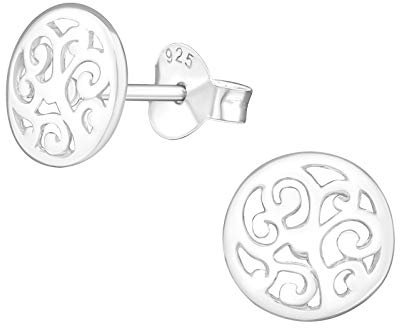 Laimons Damen-Ohrstecker Damenschmuck Mandala Scheibe Platte 8mm glanz Sterling Silber 925