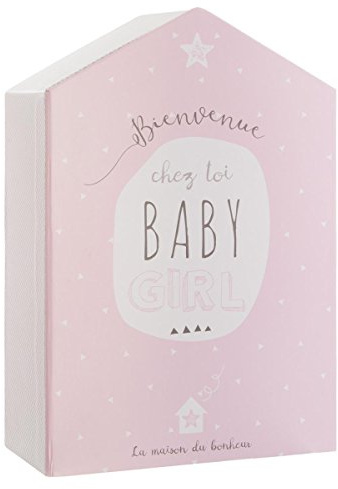 Atmosphera Geschenkset zur Geburt mit Box für Erinnerungsstücke + Bilderrahmen – Form Haus – Farbe Rosa