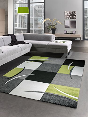 CARPETIA Kurzflor Teppich Karomuster Grün Grau Creme Schwarz 80x300 cm