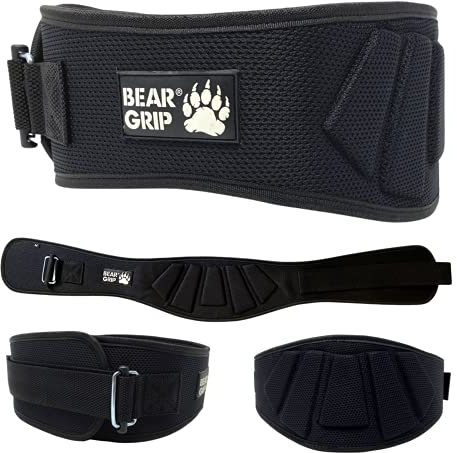 BEAR GRIP Gewichthebergürtel, Neopren, gebogen, Rückenstütze, Lendenwirbelstütze, Fitness, Bodybuilding, Größe L, Schwarz