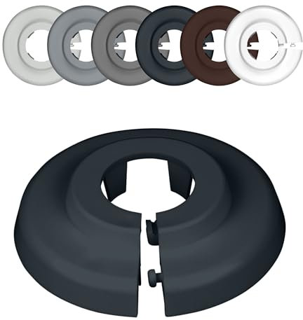 FUX 6 Pcs. Rosace radiateur, 12mm-35mm, Blanc Gris Marron Noir, rosace pour tuyaux de chauffage, cache tuyau plomberie, coffrage cache tuyau, cache trou (22mm, Gris anthracite 9016)