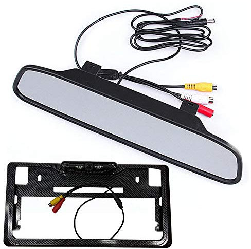 BOOMBOOST - 4.3 Retrovisor del Coche Pantalla del Monitor del Espejo Monitor de Marcha atrás del automóvil y Placa de la matrícula Japonesa Cámara de visión Trasera del Coche