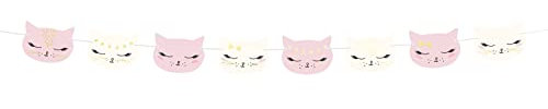 PartyDeco Girlande DIY Katzen 1,4m x 1 Stück Papiergirlande zum selbst Basteln Kindergeburtstag rosa weiß Tiere Katzenkopf