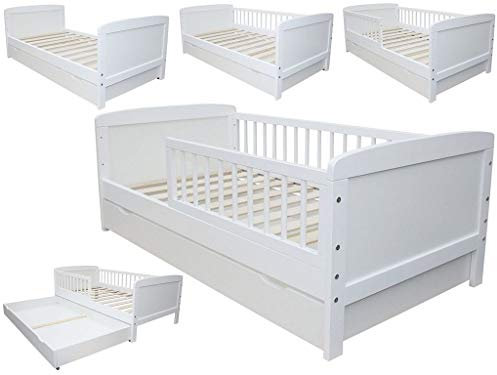 Micoland Kinderbett Juniorbett 160x70cm umbaubar Weiss mit Schublade