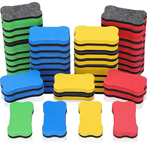 48 Pieces Magnetic Whiteboard Dry Eraser Office Erasers Bone Shaped Dry Erasers Fit for School, Home and Office, Red, Yellow, Blue and Green