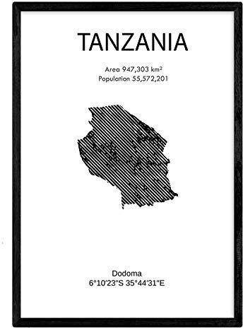 Poster von Tansania. Blätter von Ländern und Kontinenten. A4-Format