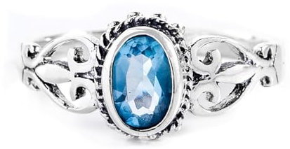 Windalf Vintage Bohemia Ring AWEN 0.9 cm Mediaval Königs Topaz Kristall Glücksring Elbenring Trachten-Schmuckring 925 Sterlingsilber (Silber, 56 (17.8))