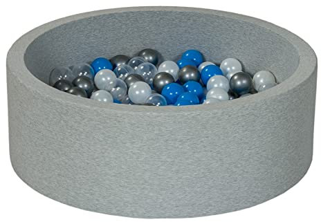 Velinda Piscine à balles pour Enfant, Aire de Jeu + 150 balles (Perle, Transparent, Bleu, Argent)