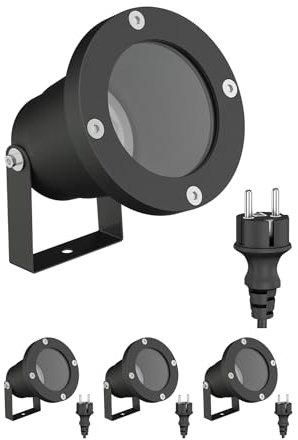 ledscom.de 4 Stück Gartenstrahler DUK für außen, IP65, Stecker, schwarz, 1x GU10 max. 15W