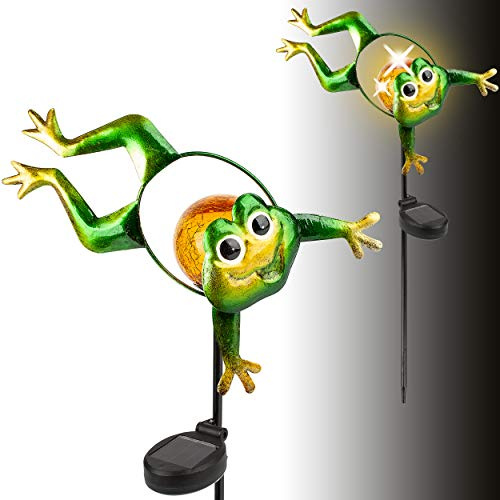 alles-meine.de GmbH Solar - LED Licht/Solarfigur - lustiger Frosch - grün & gelb - 55 cm - Leuchte - Solartier/Solarblume - Garten Wetterfest für Innen Außen - handbemaltes G..