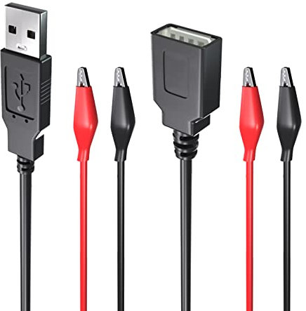 Goupchn Set di morsetti a coccodrillo da USB a doppio connettore USB maschio femmina clip a coccodrillo per test di circuiti elettrici