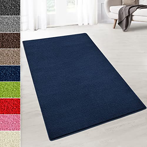 Floordirekt Velours-Teppich auf Maß - Flauschiger Teppichläufer für Küche, Flur, Wohnzimmer - Teppich Meterware Dynasty (Blau, 80 x 100 cm)