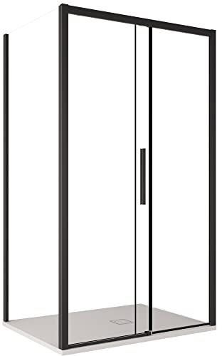 Dreiseitige Duschabtrennung mit schwarzen Anti-Kalk-Schiebeprofilen 195 Lagoa - 80x140x80
