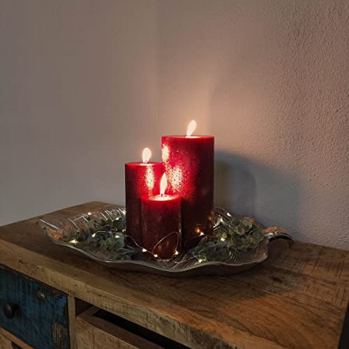 DARO DEKO Stumpenkerze XL 10 x 20cm rot mit Glitzer 4 Stück durchgefärbt Säulenkerze