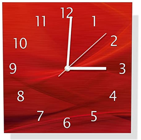 Wallario Design Wanduhr Abstrakte rotes Muster - roter Stoff aus Aluverbund, Alu-Uhr Größe 30 x 30 cm, weiße Zeiger mit Metalloptik