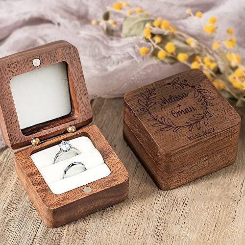 Personalisierte Ringbox aus Holz Hochzeits-Doppelring-Box mit Gravur Name, Doppelring-Box für Antrag Verlobung Schmuck Schatulle Geburtstag Hochzeitsgeschenk für Braut Freundin Ehefrau