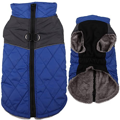 JoyDaog Warmer Fleece-Hundemantel für kleine Hunde, D-Ringe, wasserdichte Welpenjacke für den kalten Winter, Blau, Größe S
